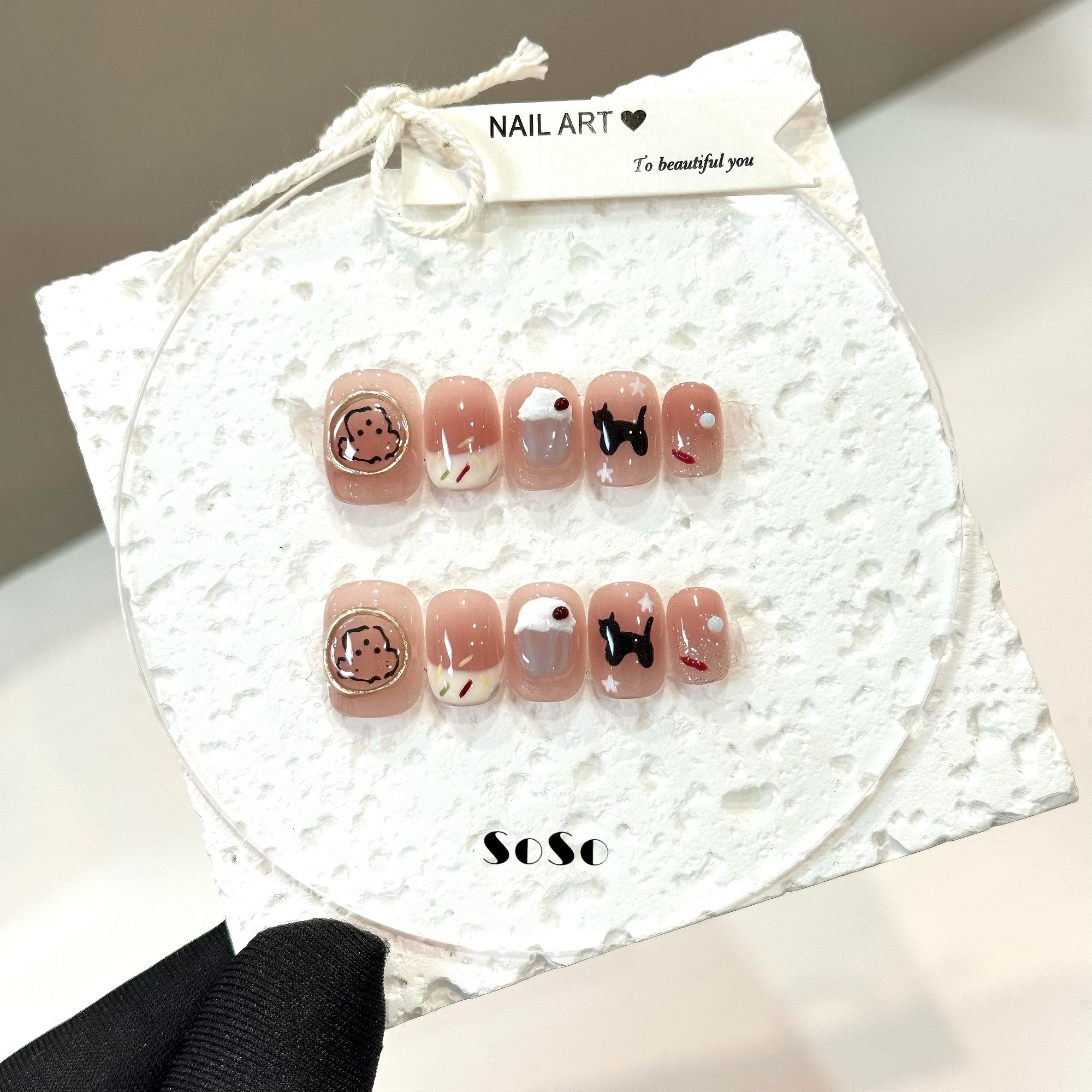Nice SoSo【小猫小狗】纯手工穿戴甲可爱手绘法式腮红涂鸦冰透小众