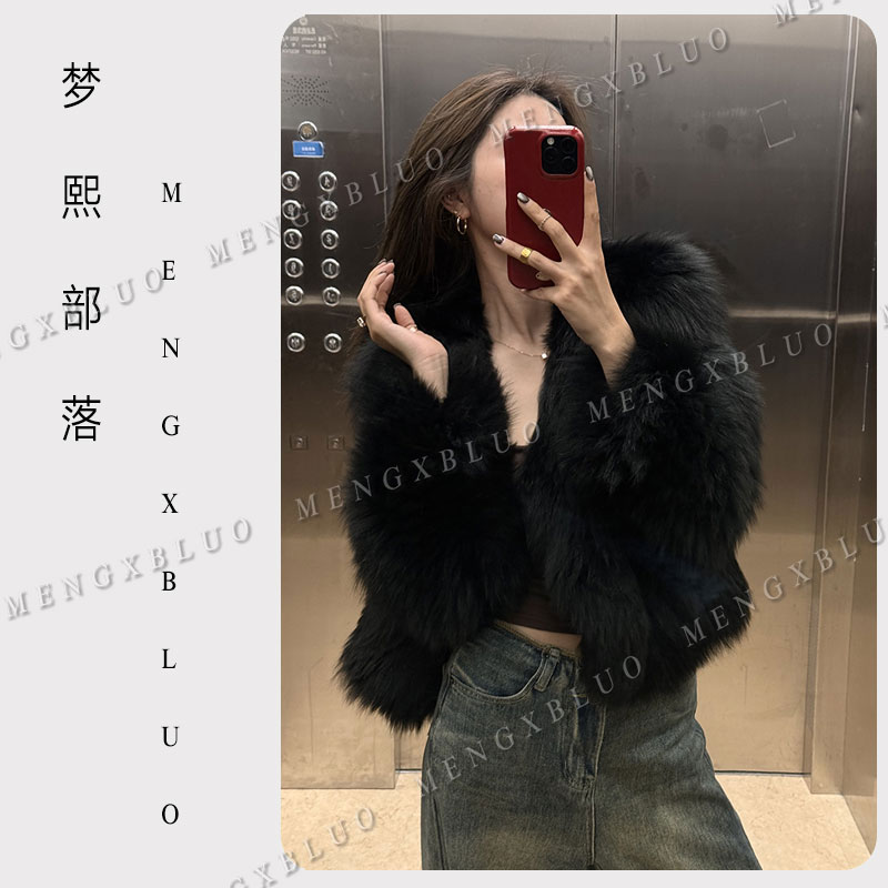 梦熙部落M8090清版衣狐狸毛加厚加密直角肩双面编织皮草