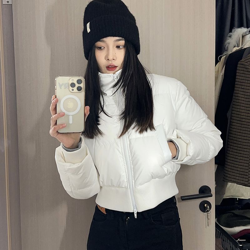 白色短款棉服女冬季2024年新款小个子设计高级感炸街保暖棉服女
