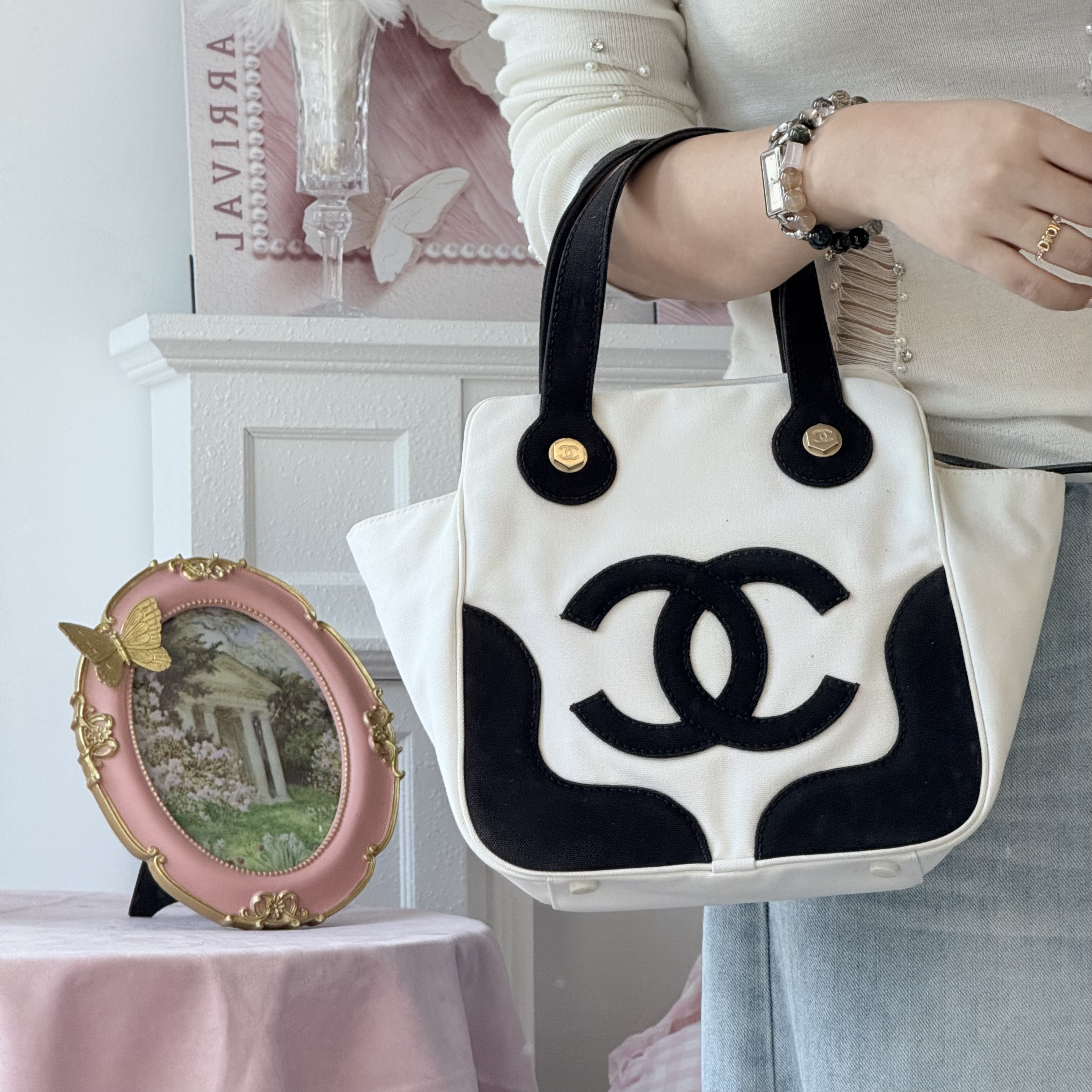 95新 Chanel/香奈儿 chanel黑白熊猫托特手提包