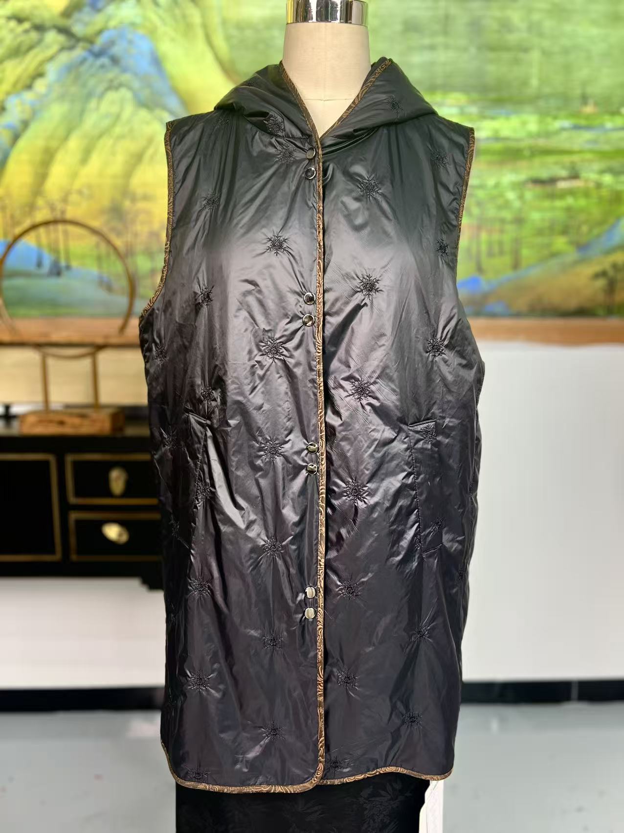 手拉手桑蚕丝冬季新款棉服长马甲