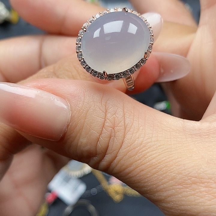 翡翠银S925镶嵌戒指缅甸翡翠