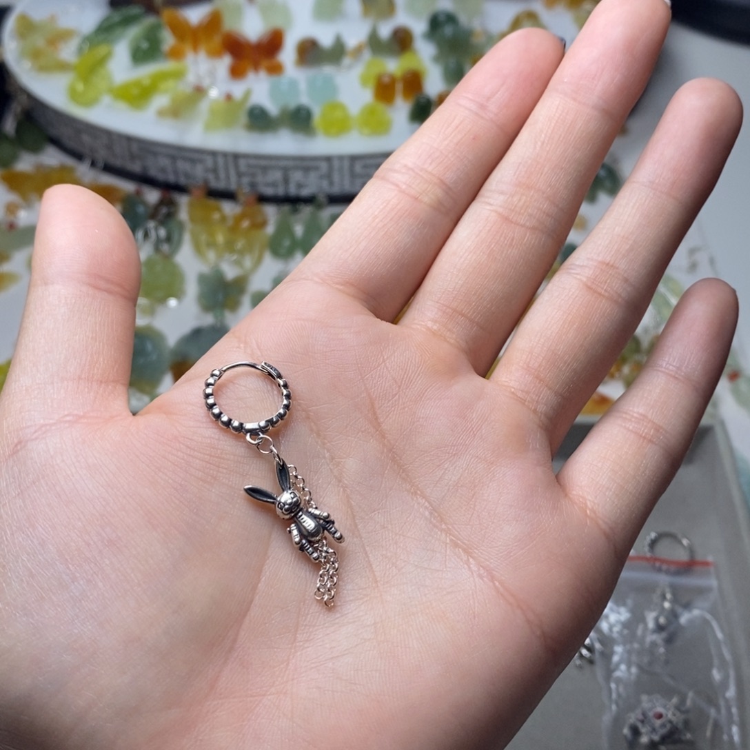 健***丽蛇纹石玉合金耳饰/颈饰