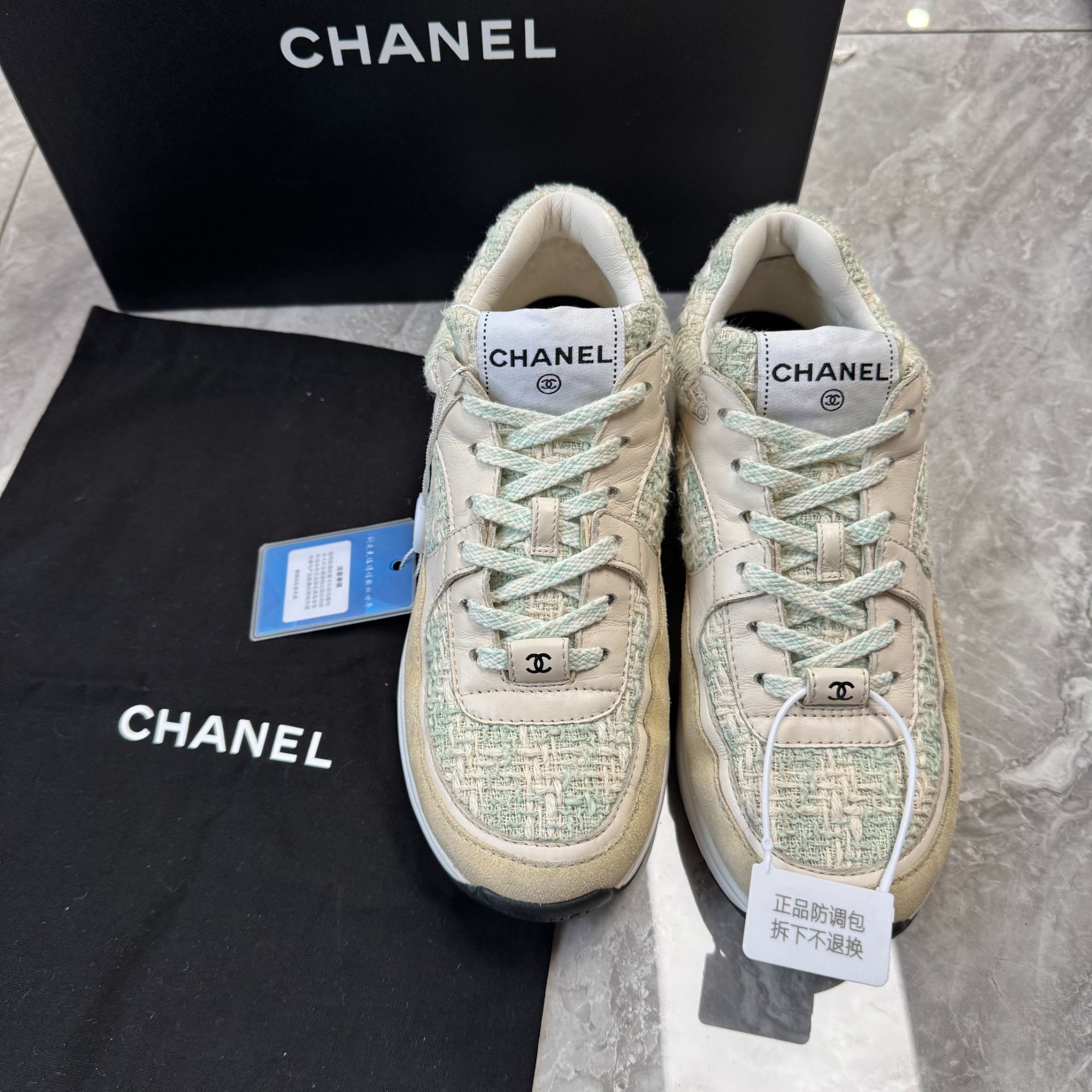 99新 Chanel/香奈儿 葡萄籽奢潮/粗花呢运动鞋/37码