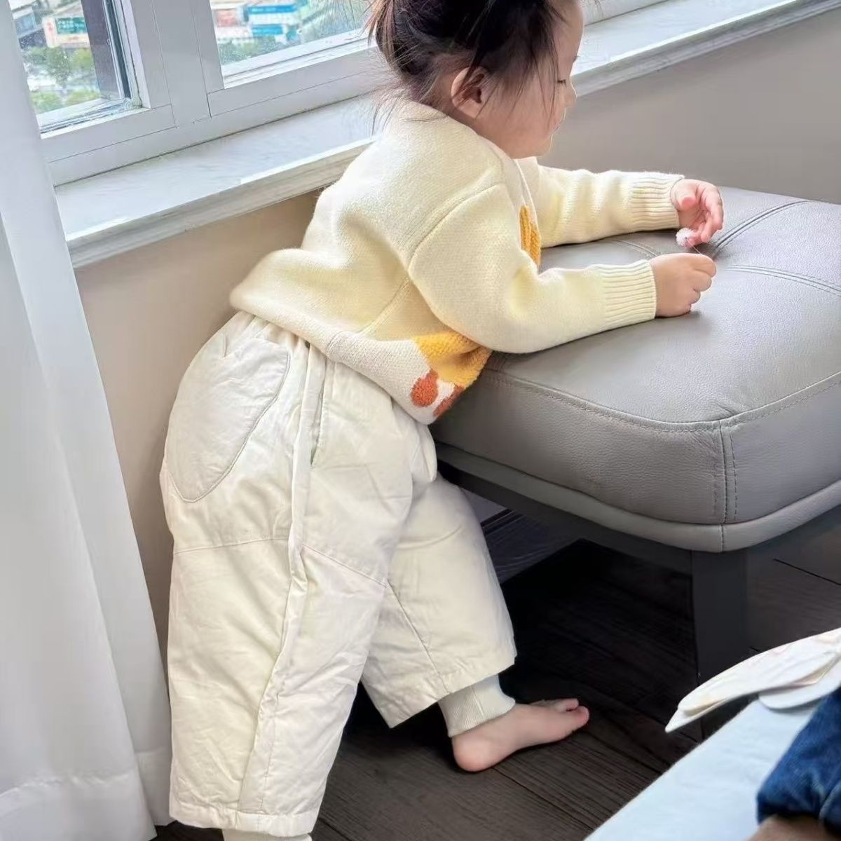 韩国男女童加厚2025冬季保暖纯色假两件束脚夹棉裤子冬装氛围感