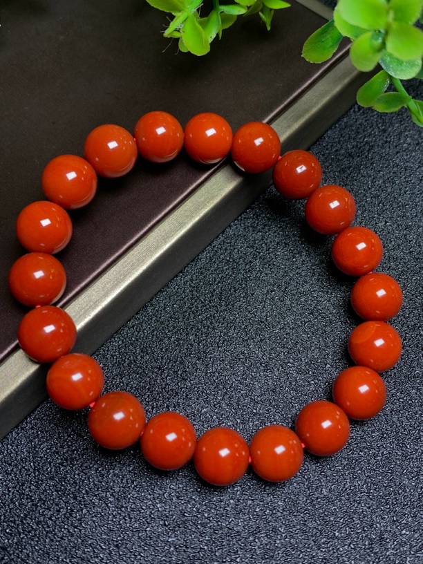 瓦西料10m锦红/柿子红圆珠满色满肉手串