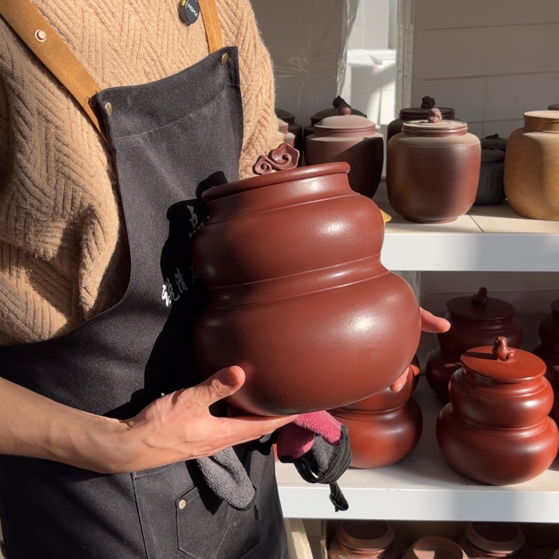 紫砂茶叶罐全手工祥云