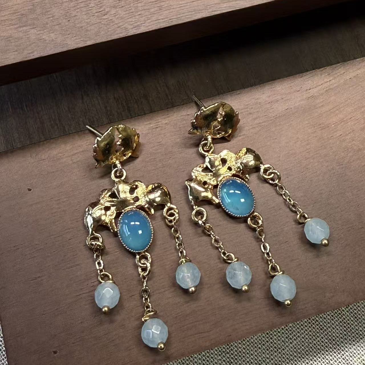 铜合金珐琅耳饰 意大利手工饰品 B小众古典流苏型吊坠耳钉