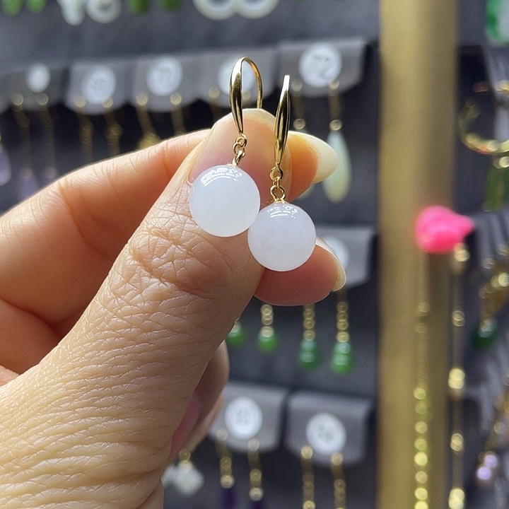 和田玉银S925镶嵌耳饰