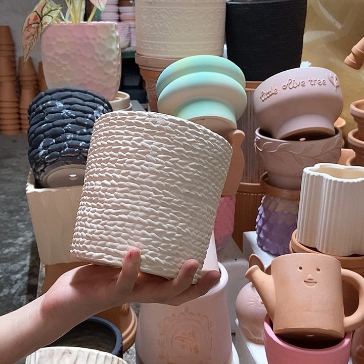 14×13白陶麻绳盆 粗陶1个