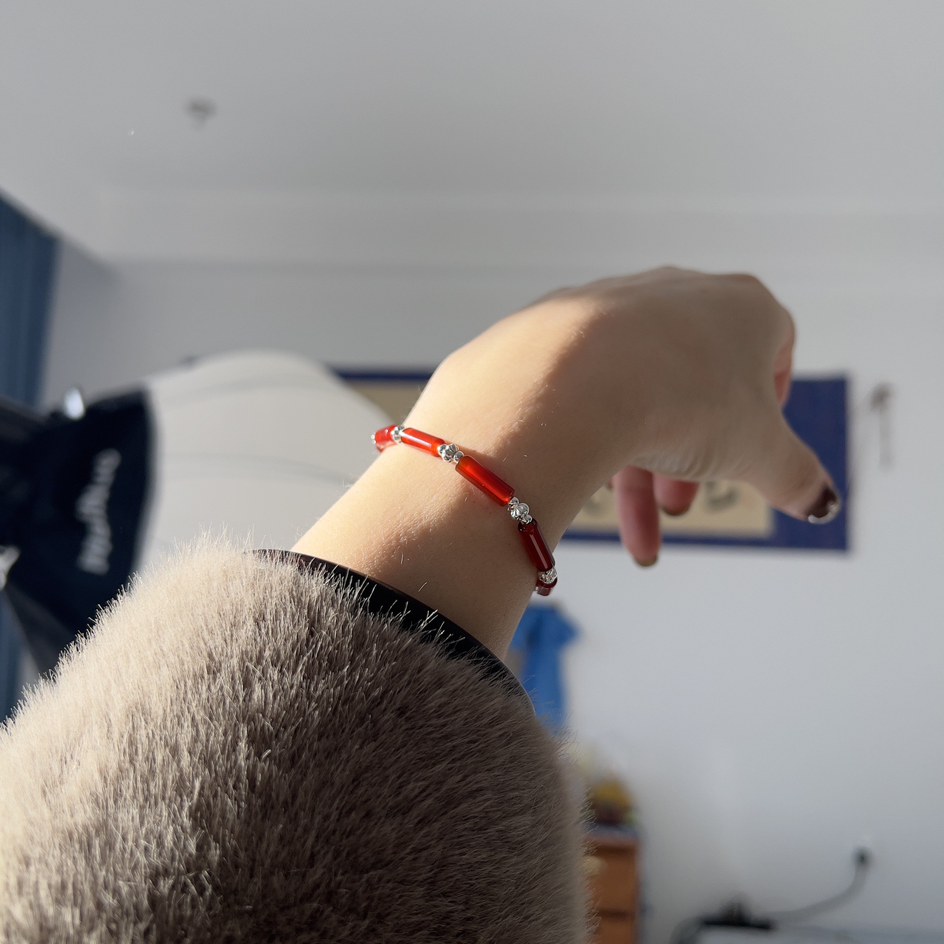 925银手链 阿腾莎银饰  红红火火过大年 小众简约红色本命年手链