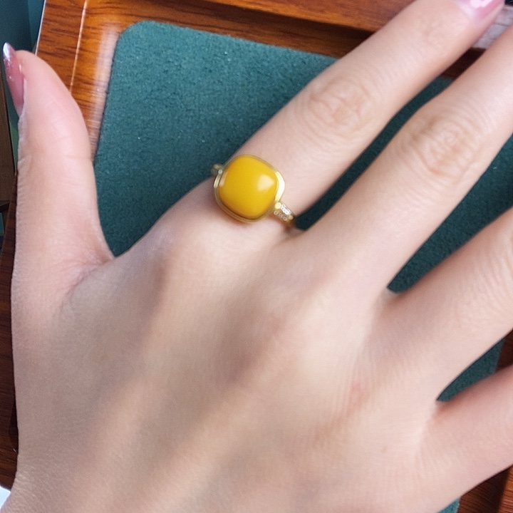 蜜蜡银S925镶嵌戒指戒指