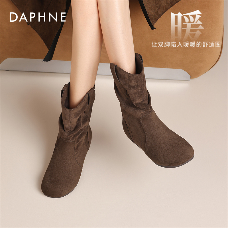 达芙妮勃肯堆堆靴慵懒风复古短靴2025秋冬季新款美拉德软底中筒靴