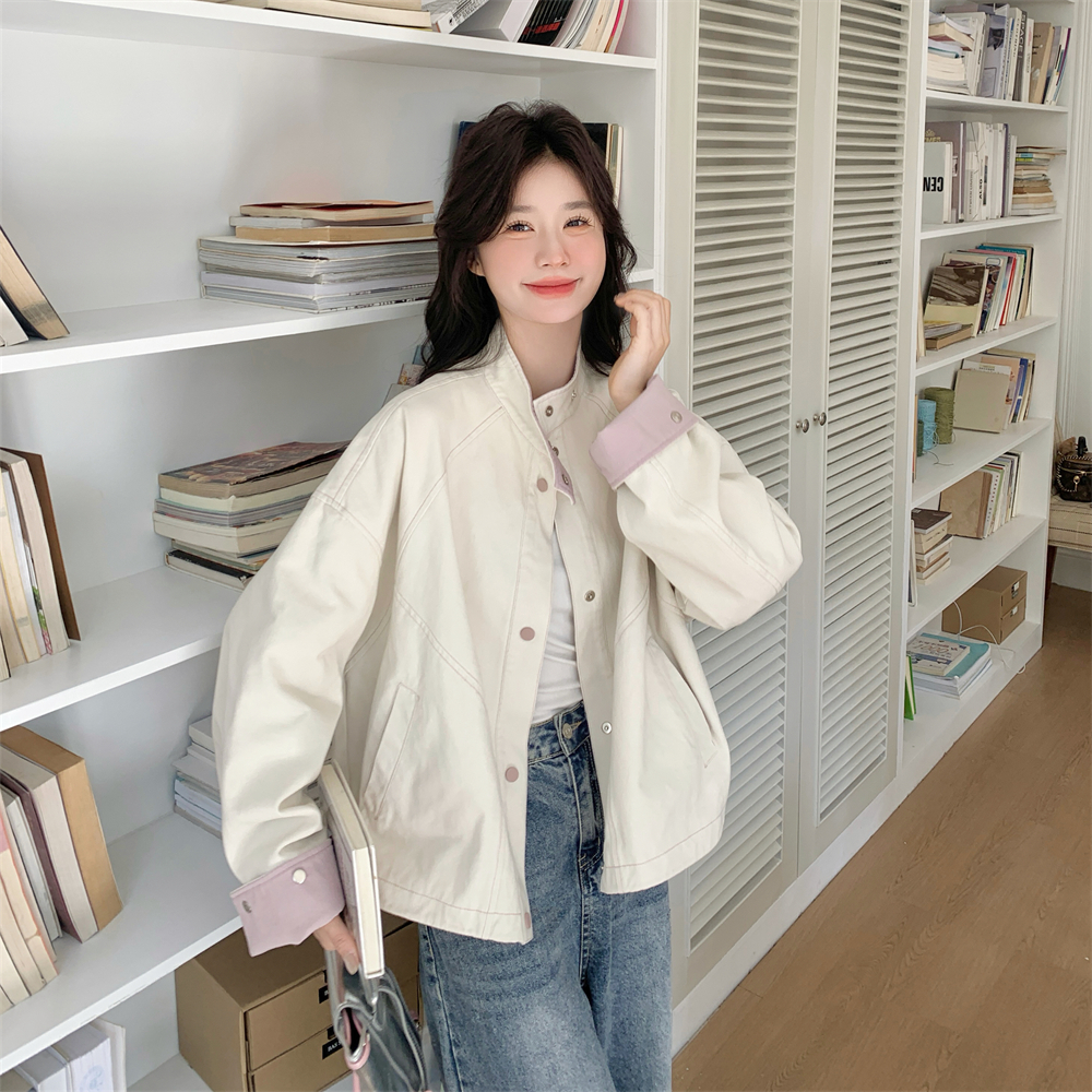 撞色休闲工装外套女春秋2025新款港风休闲流行爆款牛仔外套女