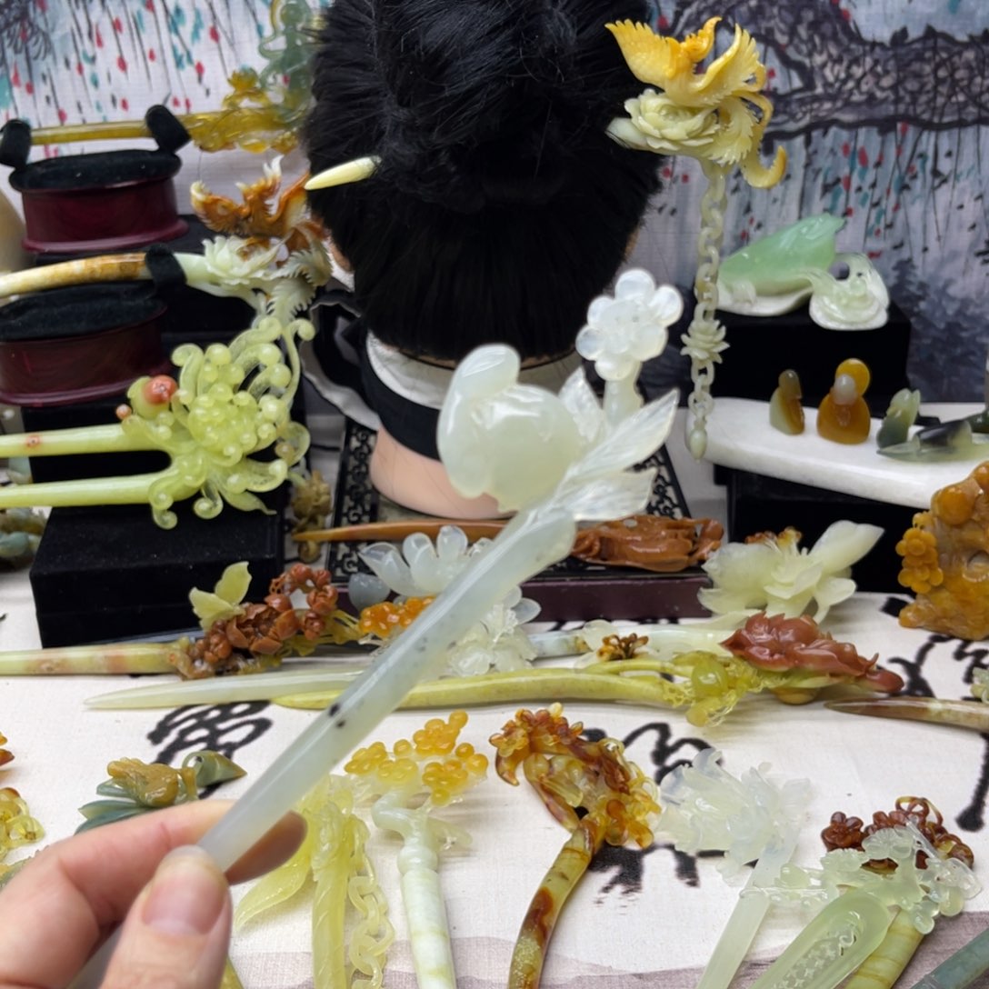 【闪购商品】蛇纹石玉发饰合金