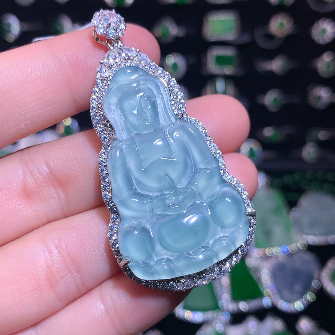 【闪购商品】翡翠银S925镶嵌吊坠(不含链)天然翡翠