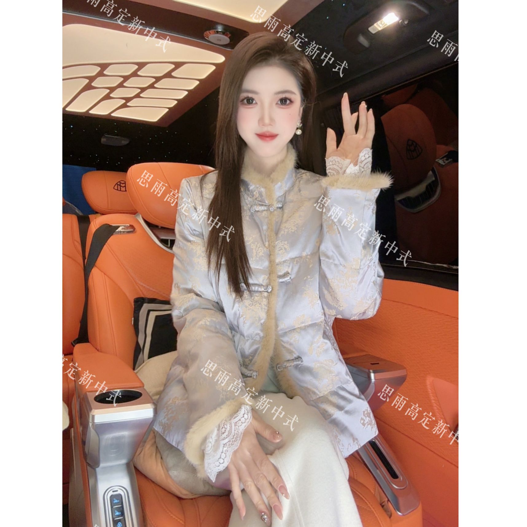 【清冷感】冬季新款人丝重工暗纹印花拼接款棉服外套