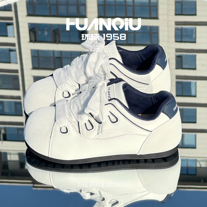 环球贝壳头平底芭蕾德训鞋女2025秋冬新款增高百搭学生休闲运动鞋