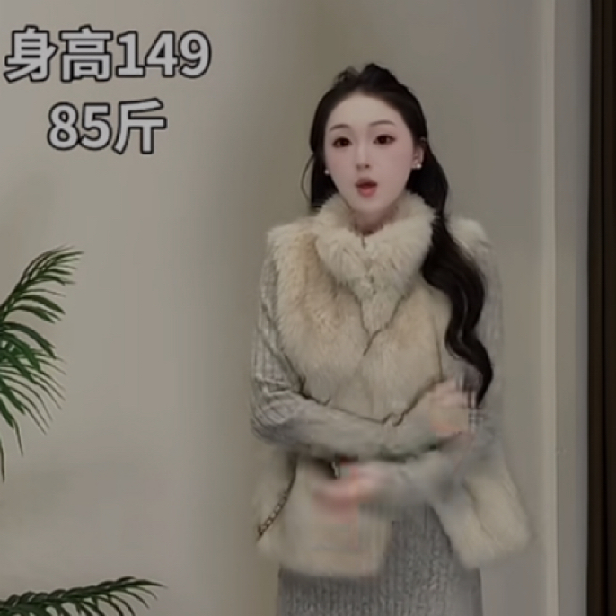 妖家#小个子环保毛毛马甲+连衣裙两件套