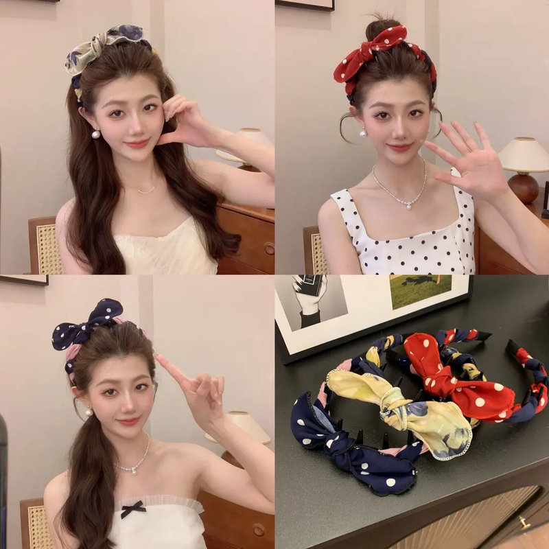 港风~~复古时尚波点发卡发箍女气质百搭发箍带齿防滑压发洗脸头箍