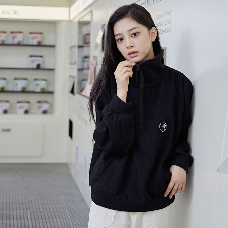 美式休闲半拉链翻领卫衣女宽松设计感上衣FYZ-YQ00072