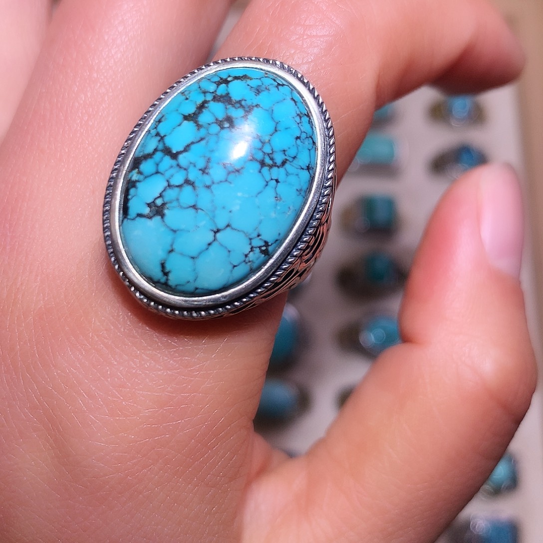 绿松石银S925镶嵌戒指