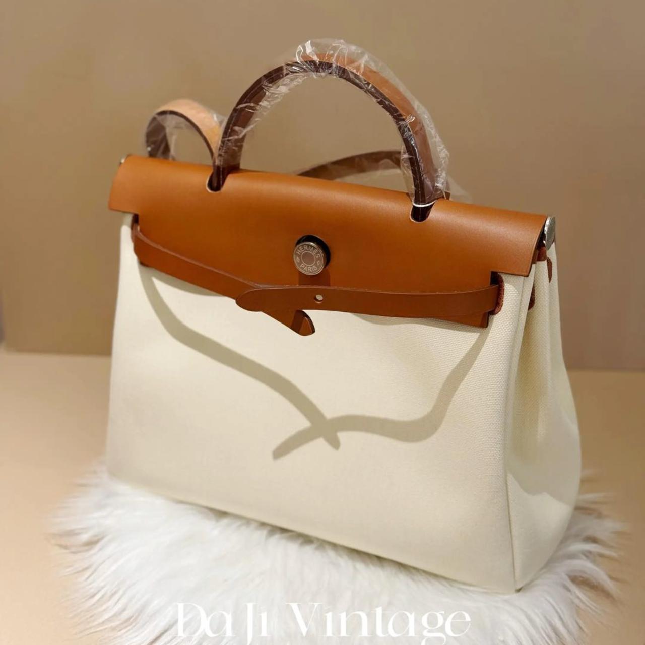 99新 Hermes/爱马仕 大吉中古/爱马仕浅黄褐色herbag31银扣斜挎包