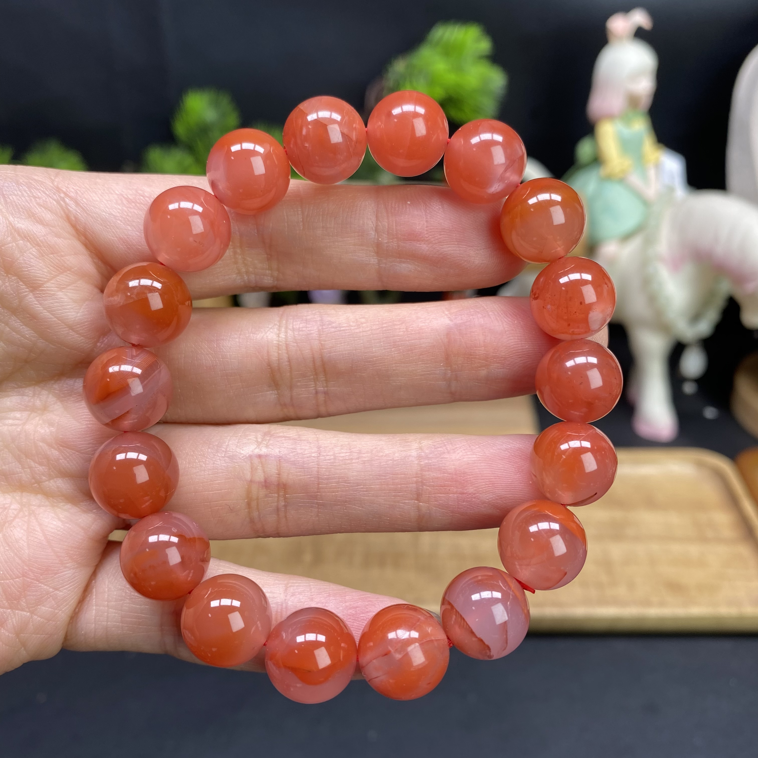 【冰飘南红11.5m手串】A1186高品质冰飘南红圆珠单圈手串新中式国风