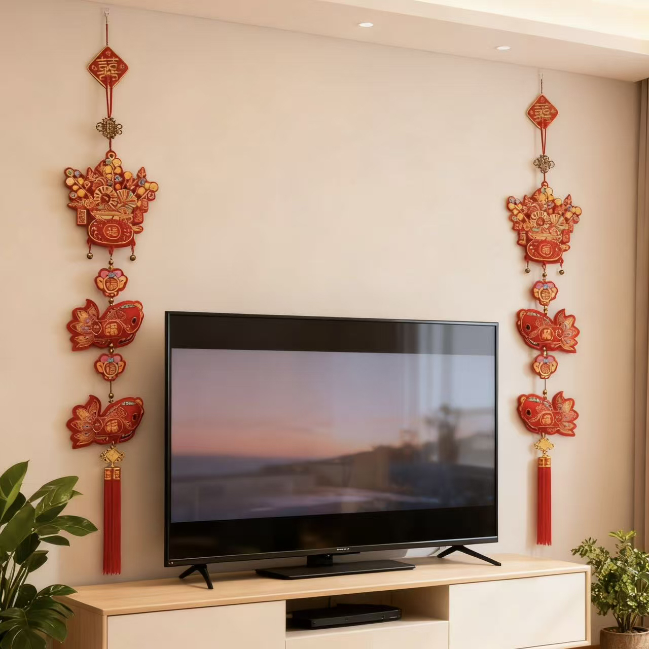 【发两个】新款福鱼钱袋挂饰春节室内卧室墙面中国风喜庆挂件20