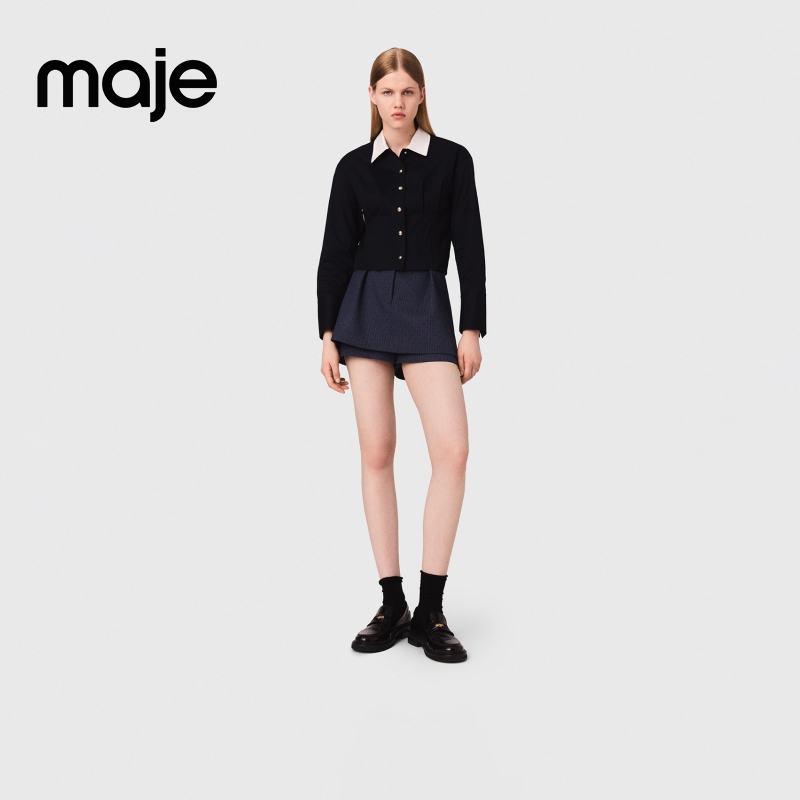 流光风|Maje2025秋季新款女装仿钻饰点缀高腰短裤裙裤MFPSH00681