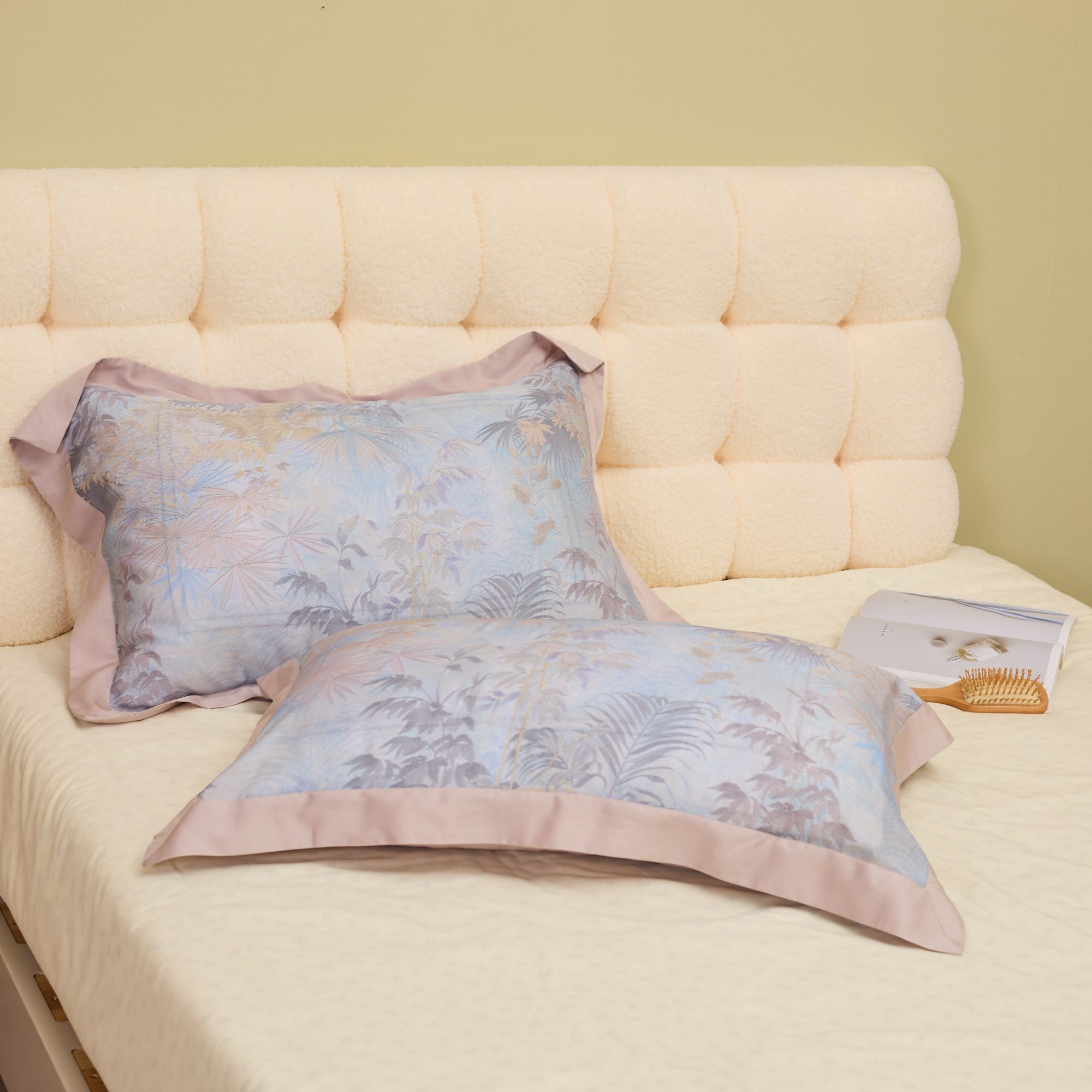 【树屿紫】48*74cm天丝棉高档成人舒适透气宽边枕套一对装四季可用