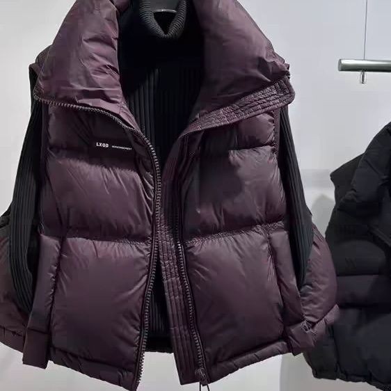 羽绒服坎肩女马甲白鸭绒立领秋冬季新加厚小短款宽松背心外套