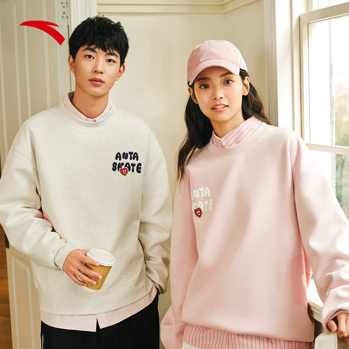 安踏情侣限定男女春季新款套头卫衣印花宽松休闲长袖172528703