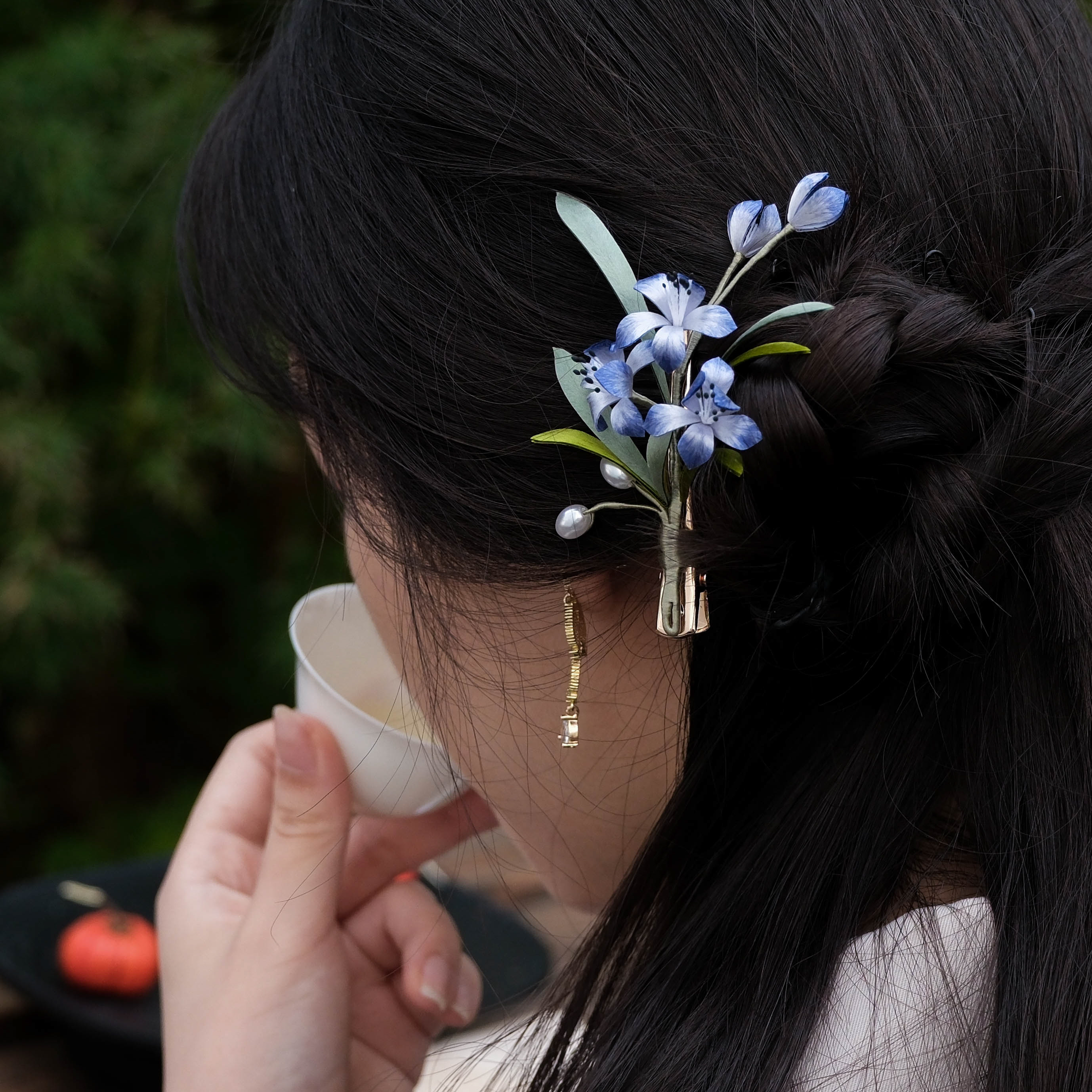 【绿枝展雪】绒花发夹