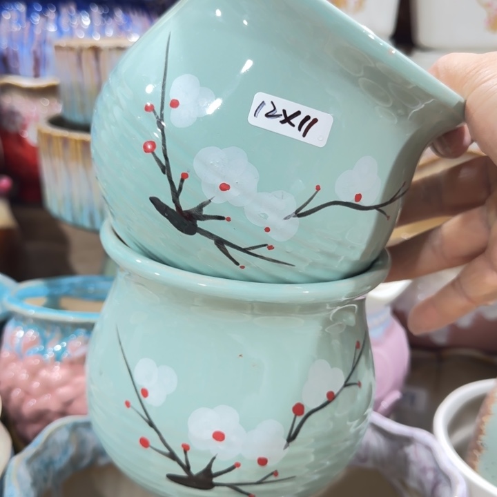 凑9块包邮，有孔，陶瓷花盆