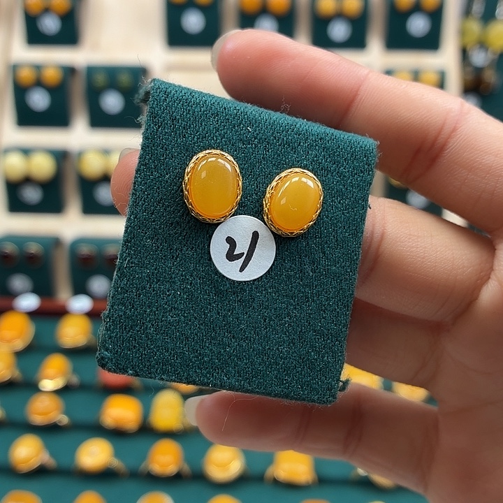 琥珀银S925镶嵌耳饰