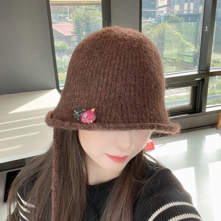 韩国进口正品秋冬新款针织渔夫帽女保暖护耳显脸小纯色百搭大头围