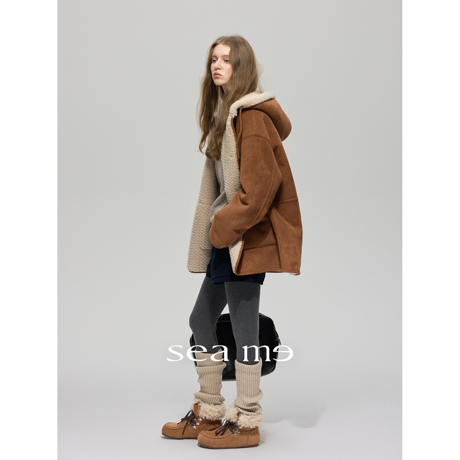 Seame汐觅【暖调情绪】休闲麂皮绒外套羊羔毛拼接加厚皮毛一体女