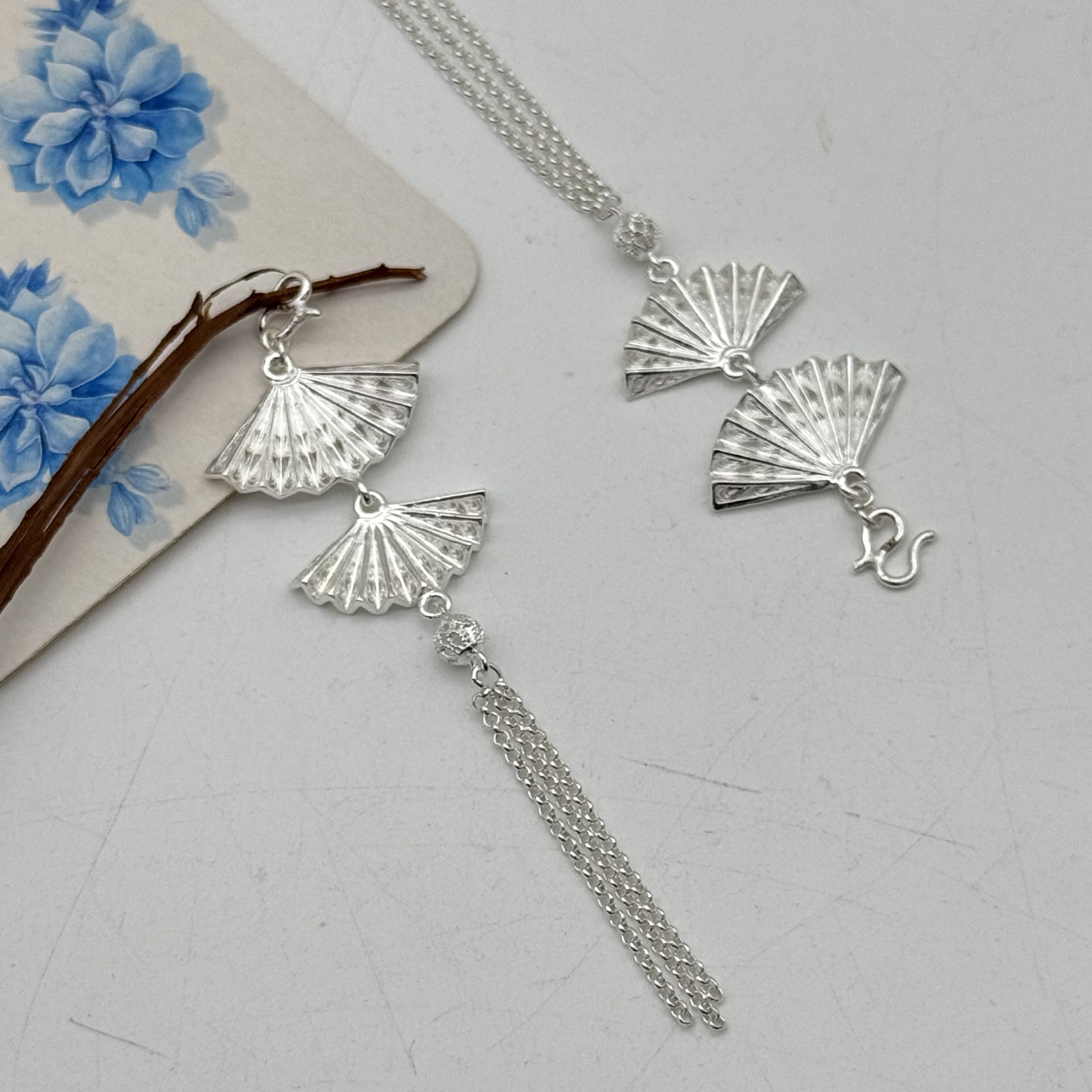 足银银制品 【双扇步摇】足银纯手工国风长款复古气质时尚素款步摇