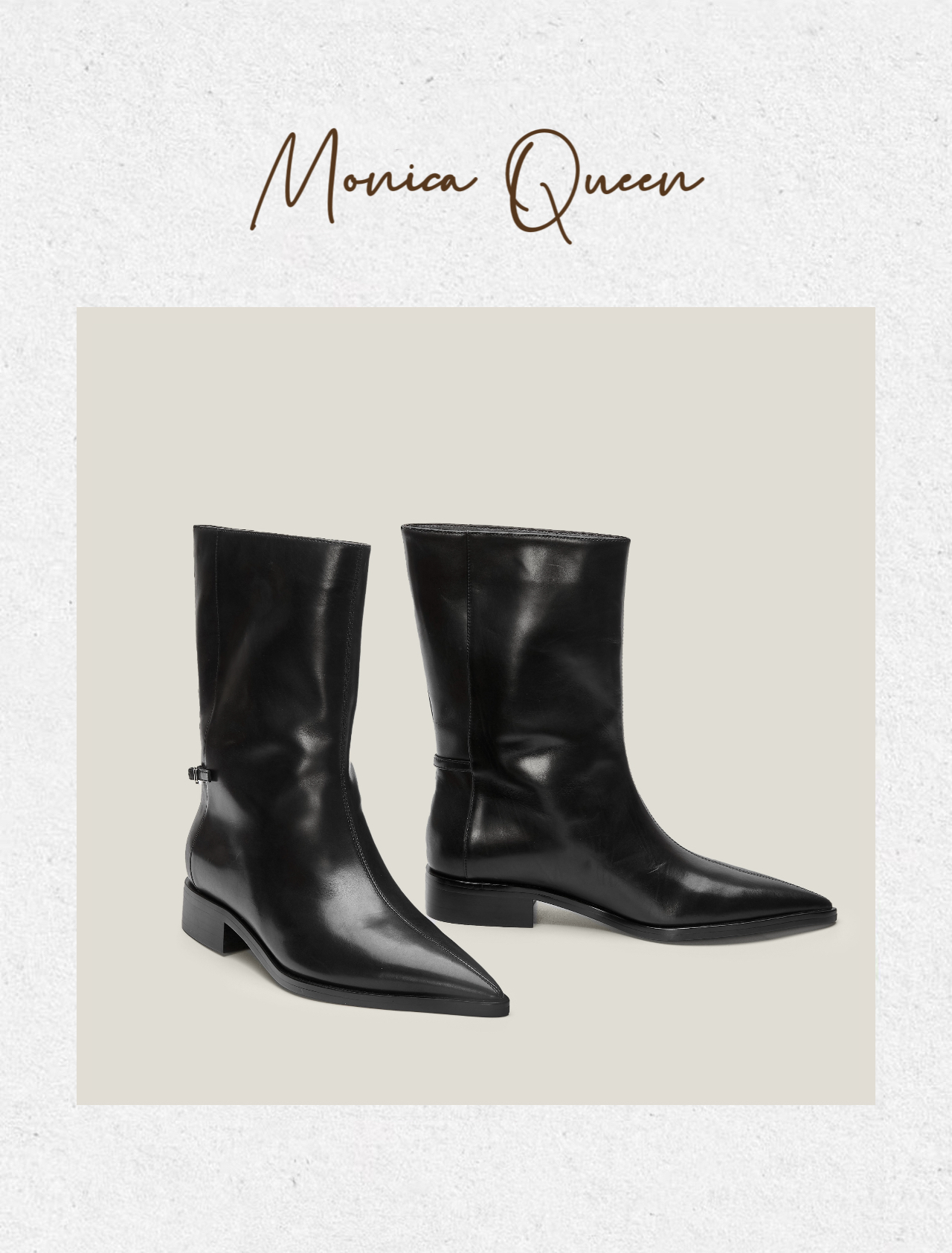 【语熙-温柔骑士】时装靴尖头女靴中筒黑色方头女鞋粗跟马丁靴G3061