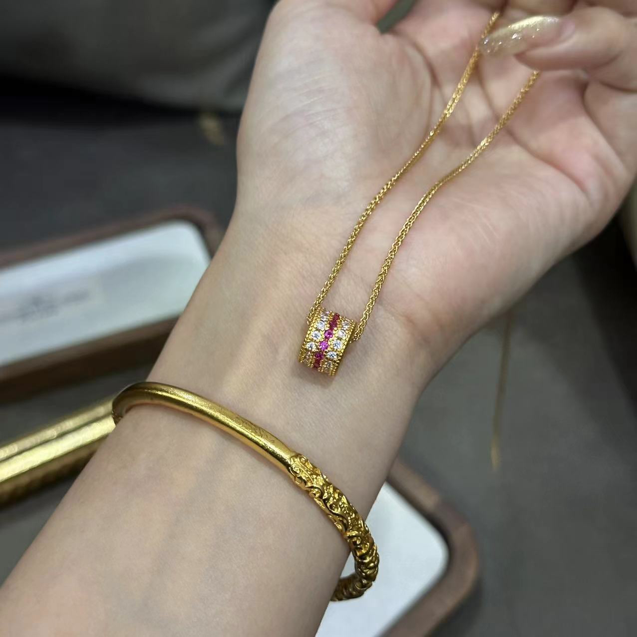 铜合金项链 粉色路路通简约项链-4413