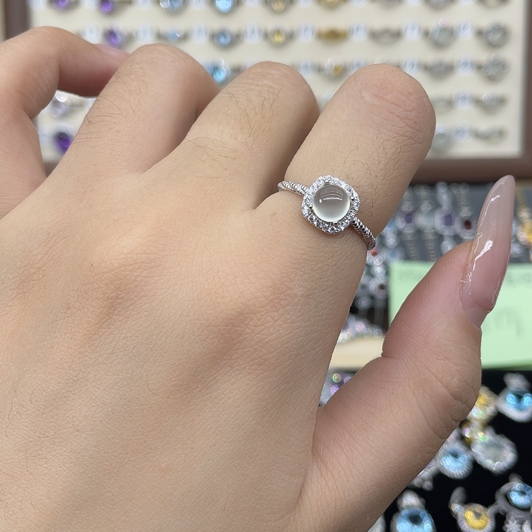 岫玉银S925镶嵌戒指