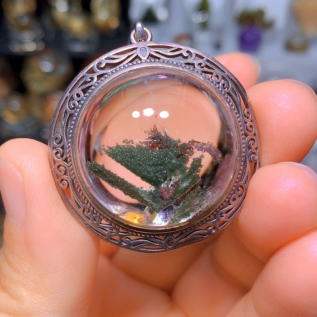 水晶吊坠银S925镶嵌天然水晶