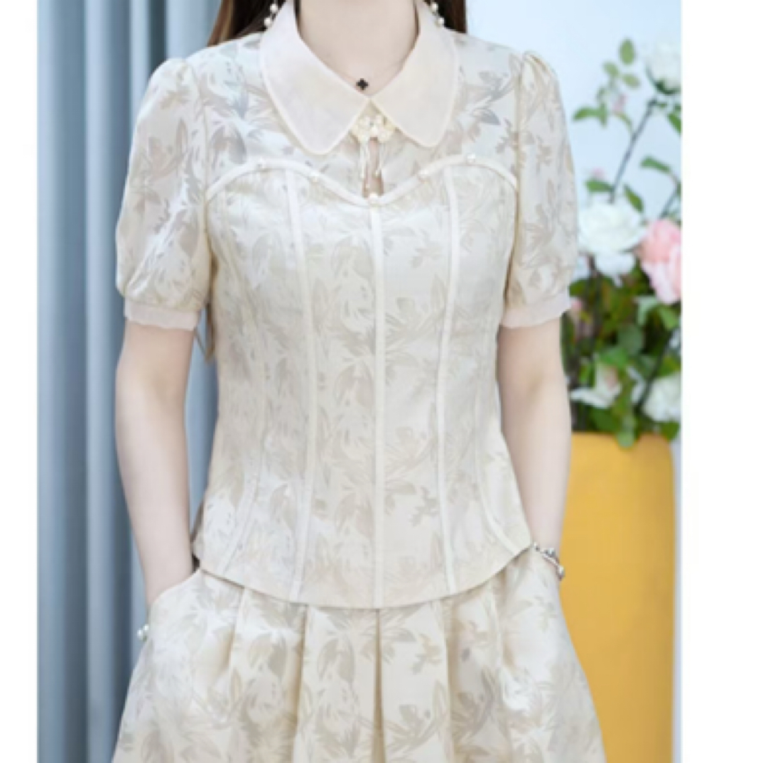 A0533新中式国风夏季修身显瘦遮肉薄款a字裙上衣与半身裙套装