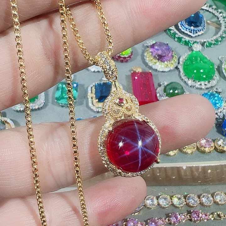 非金属红色蓝色吊坠戒指