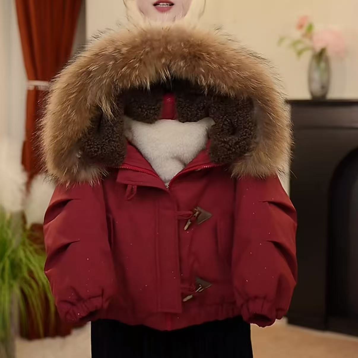 冬季新款儿童加绒加厚派客服真毛领保暖女宝外套童装女童时尚潮酷