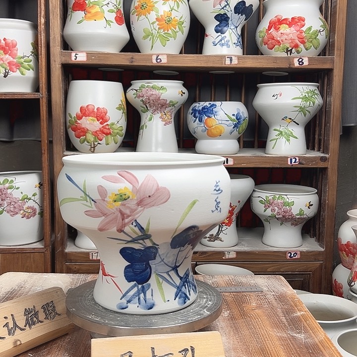 摆件口22青花荷花款陶瓷新款陶瓷