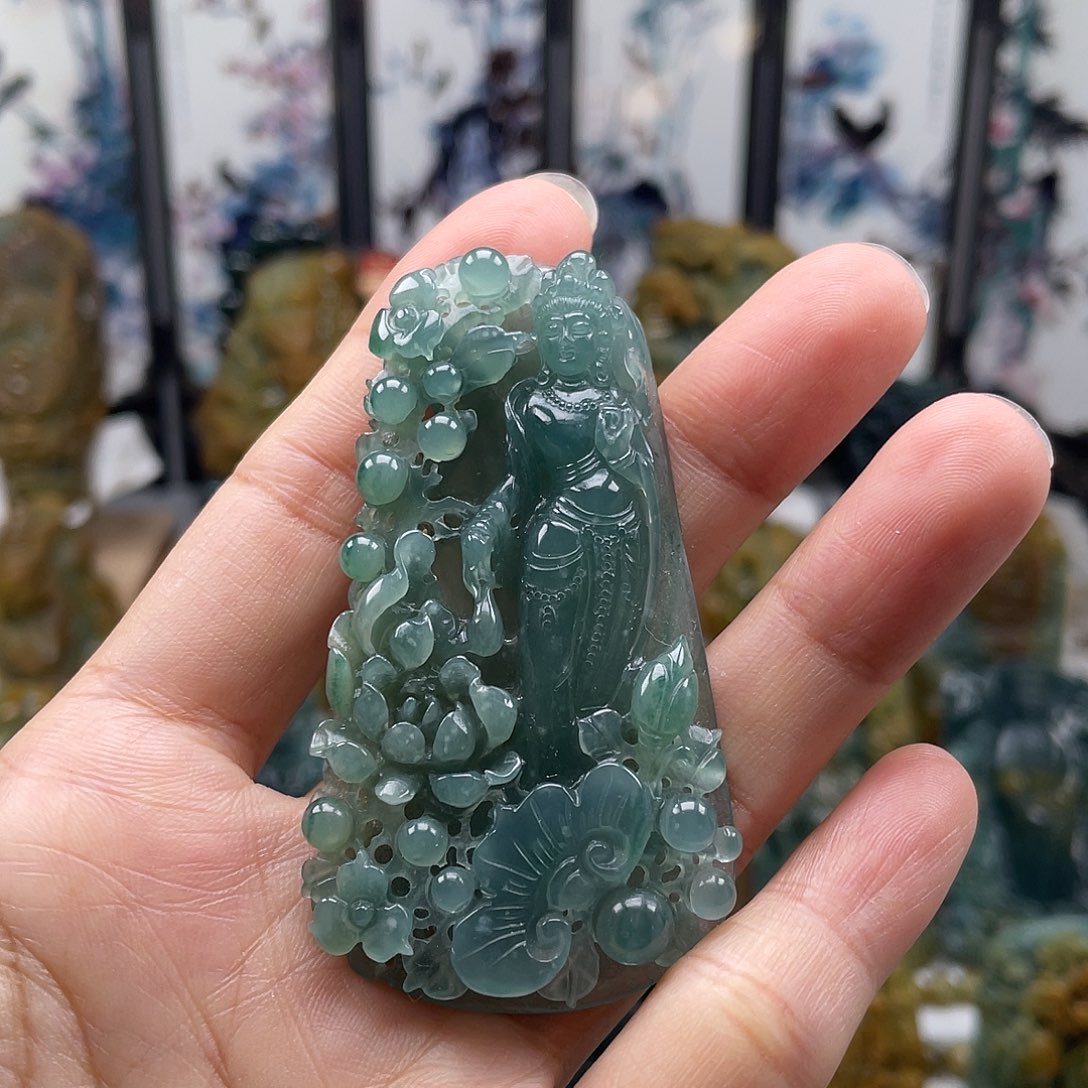 翡翠未镶嵌颈饰天然翡翠a货大势至