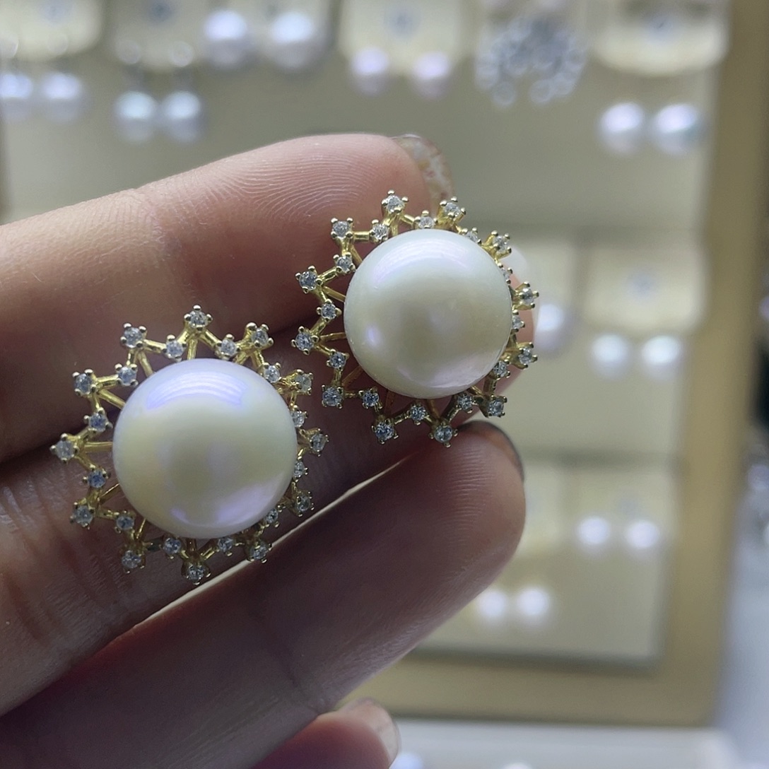 淡水珍珠耳饰银S925镶嵌