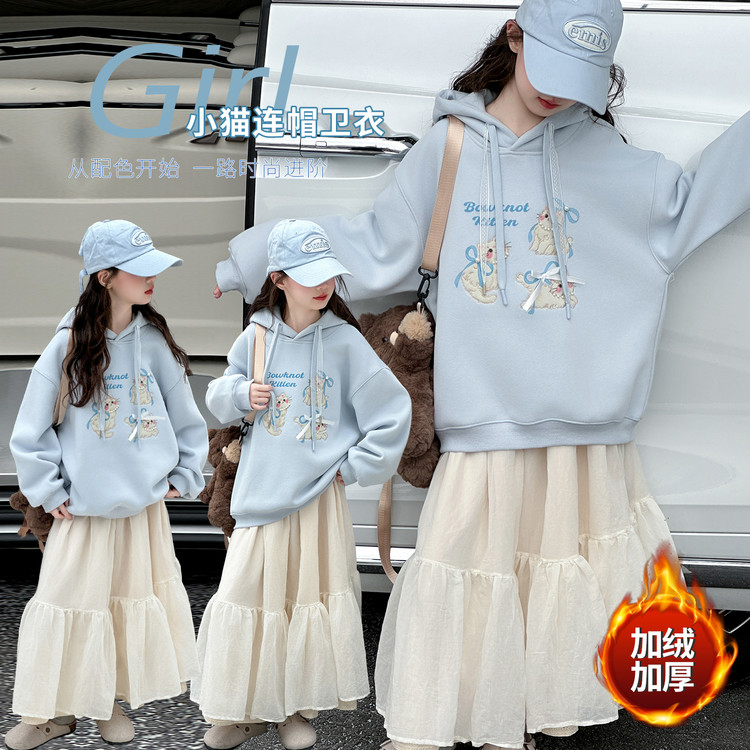 【贝贝优品】冬季加绒女童 D232百搭休闲连帽卫衣